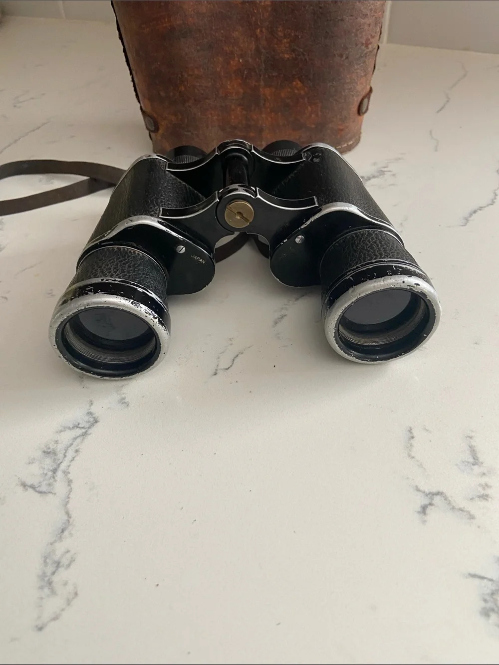 Vintage Skyline Schneider 7x35 Binoculars Germany Leather Case Working